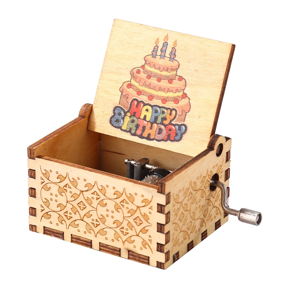 Music Box Carousel Music Box Vintage Hand Cranked Musical Box Happy Birthday Wooden Carved