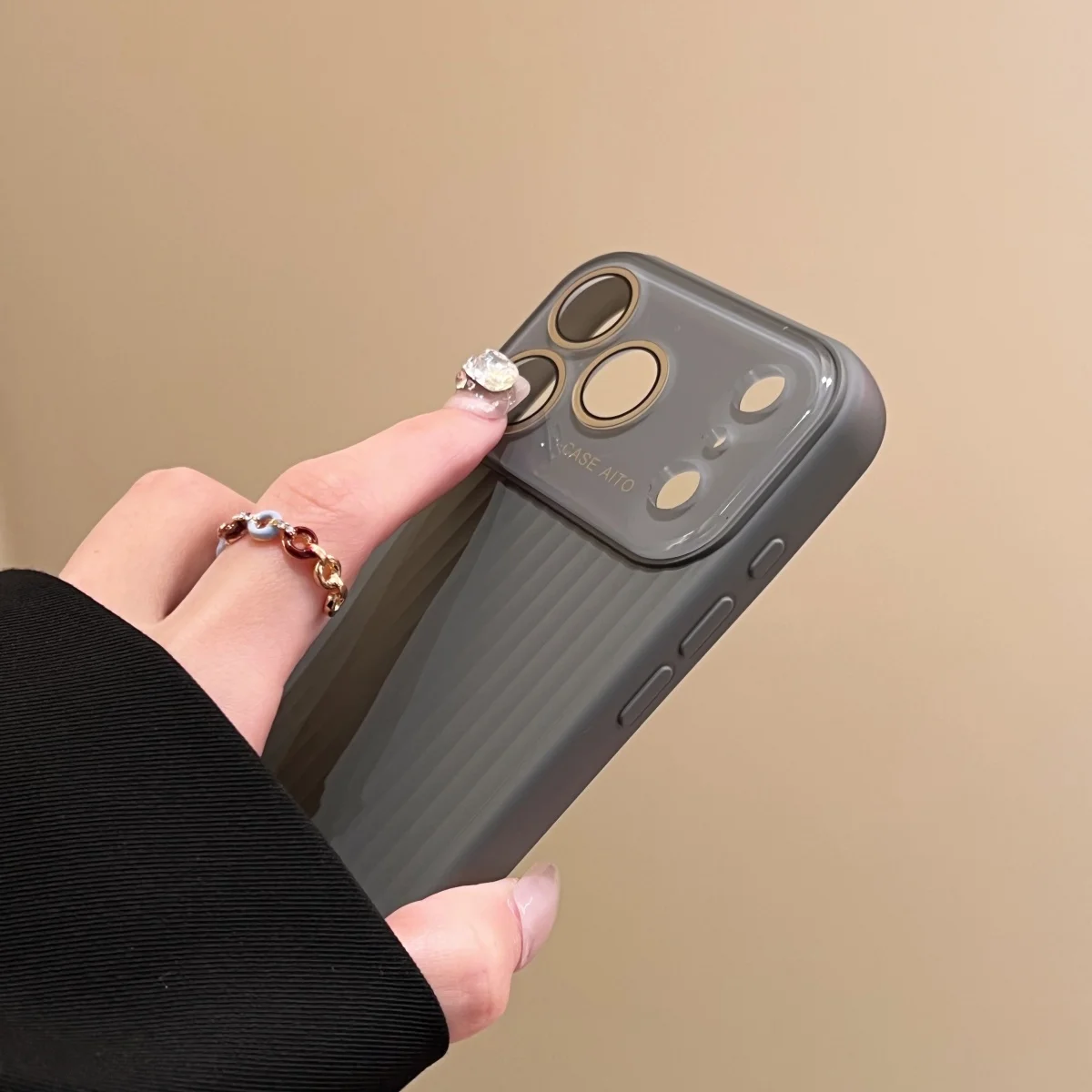 Corrugated Stripe Pattern Shockproof Phone Case with Large Window Camera Lens Protection