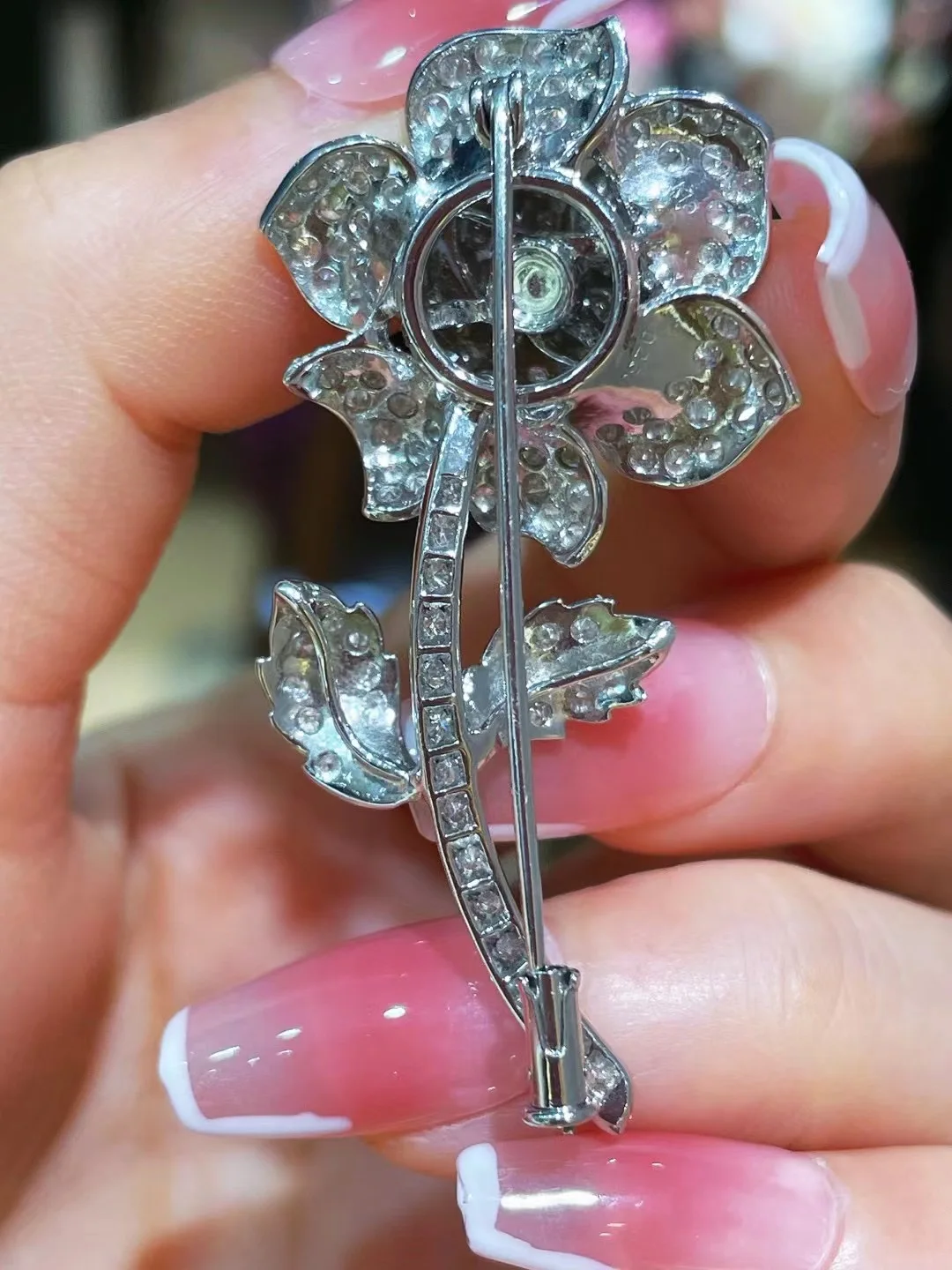 gemstone luxury jewelry natural diamond rose flower brooch 18K white gold fine women jewelry free shipping 4 gemstone luxury jewelry natural diamond rose flower brooch 18K white gold fine women jewelry free shipping - Image 4