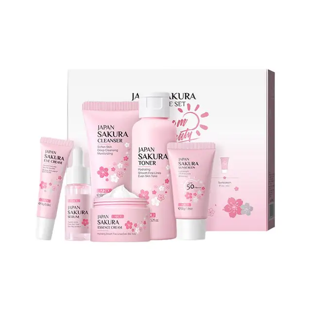 71841-d8e1f4.jpg 6pcs/Set Sakura Skin Care Sets Face Cream Serum Toner Facial Cleanser Sunscreen Eye Cream Face Skin Care Set Product Gift box