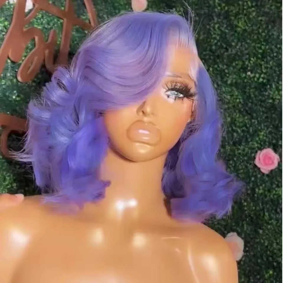 MXWIG Synthetic Hair Grey Bob Body Wave Glueless 13X4 Lace Front Wig For Black Women Preplucked 26 " Long Daily Fiber Cosplay
