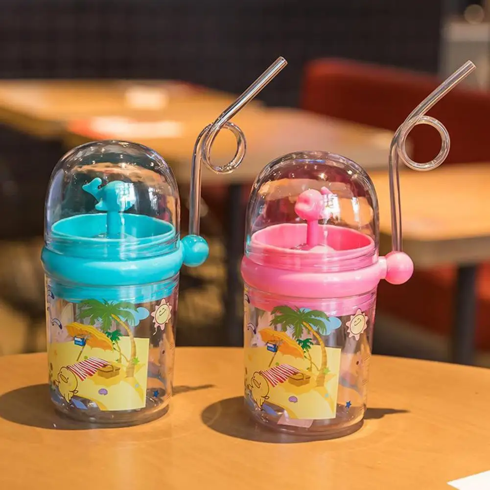 Cute Straw Bottle with Lanyard Portable Kids Bottle for Outdoor 250ml Design Whale Sprays Water for Outdoor