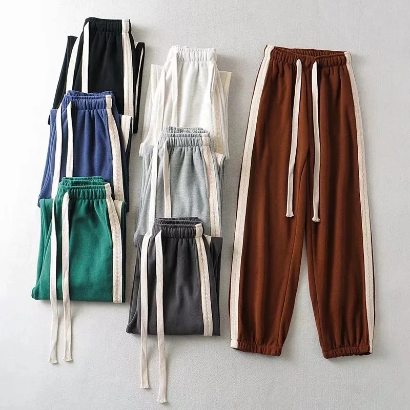 

Trendy Side-Striped Ankle Pants for Women Loose Fit Sporty Outfits Autumn and Winter Personality Ins Loose Thin Haren Pants