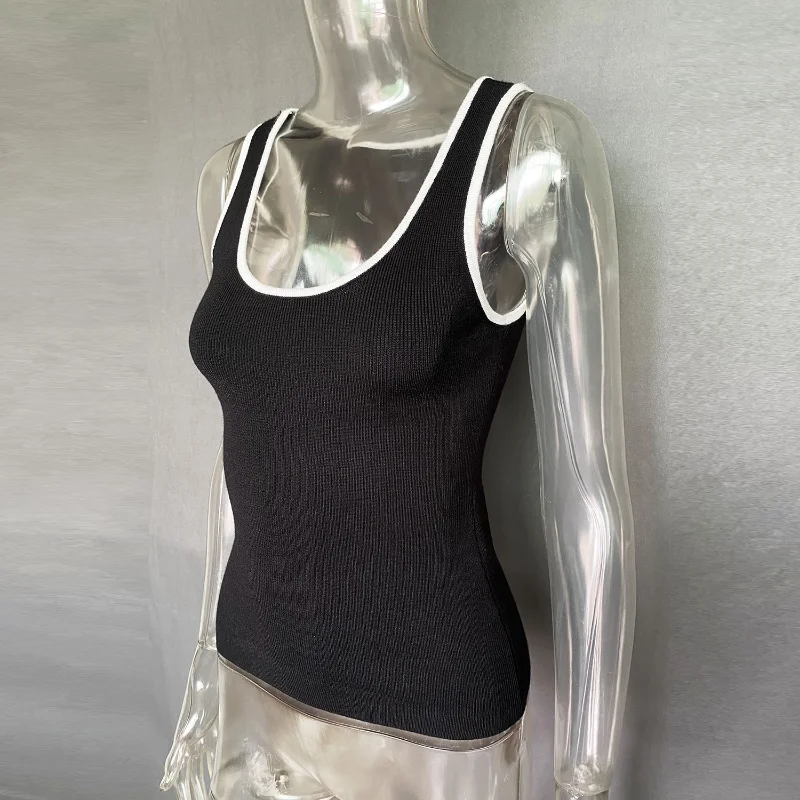 Casual For Women Contrast Y2k Top Vest Backless Patchwork Pullover Top Slim Sheer Tracksuit Summer Cute Female Tank Top