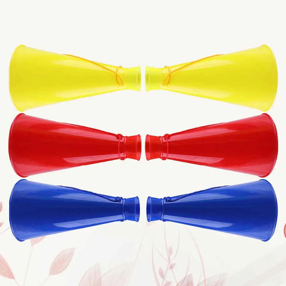 스포츠 팬들을 위한 6Pcs 플라스틱 응원 경적 생일 파티 이벤트 재미있는 시끄러운 트럼펫 확성기 빨간색 노란색 파란색