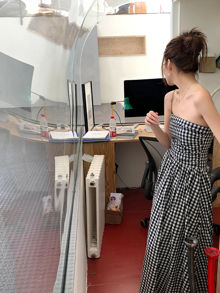 Casual Strapless Midi Dresses for Women Striped Sleeveless A-line Korean Chic Summer New Party Dress Vestidos Mujer