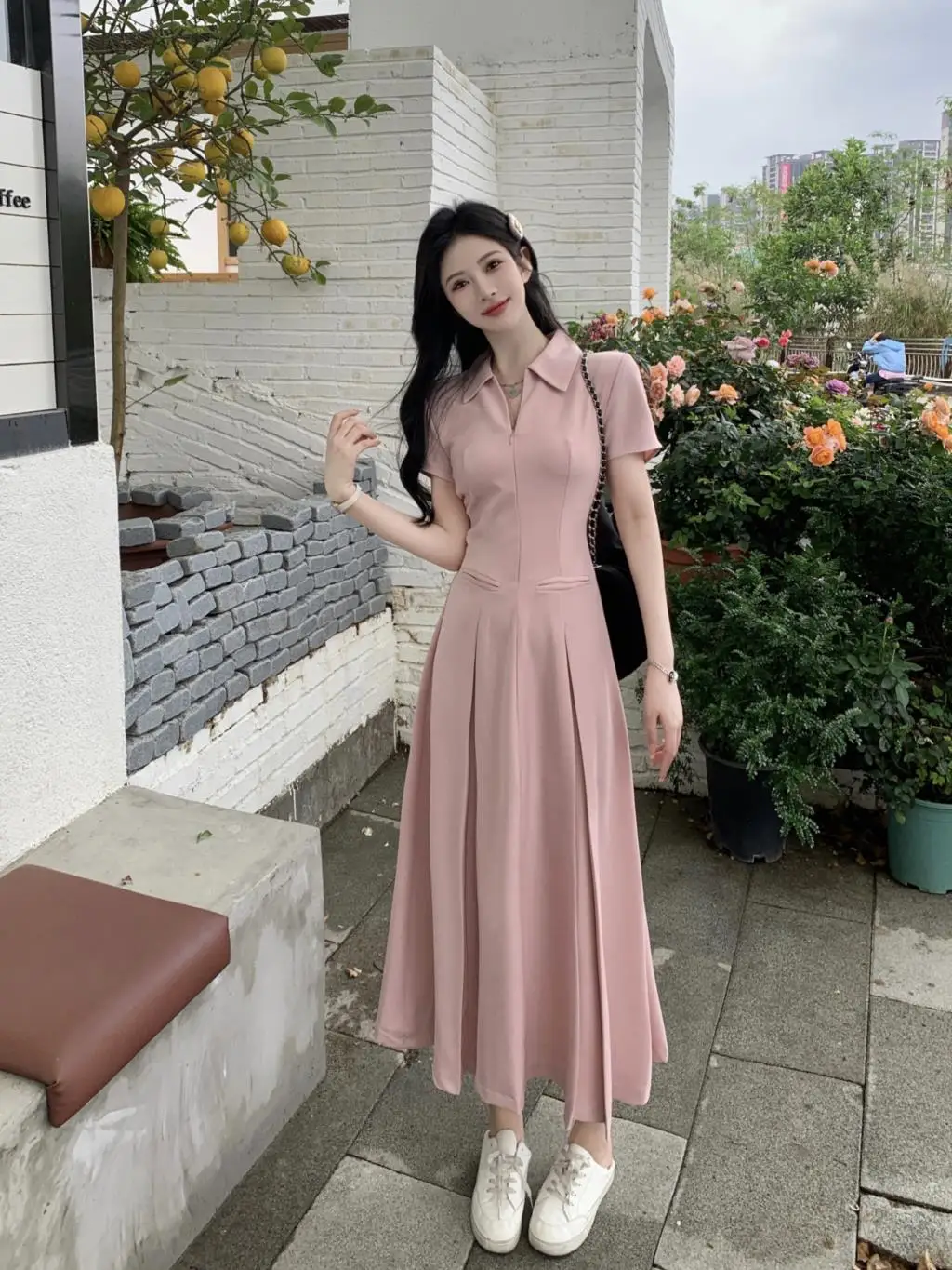 Summer New Casual Slim Solid Dresses for Women Sporty Turn-down Collor A-line Korean Chic Streetwear Simple Vestidos Mujer