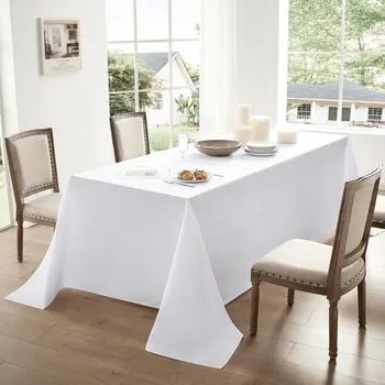 Nappe de Table blanche rectangulaire en Polyester lavable, résistante aux taches, décorative, pour Table à manger, fêtes et mariages 1