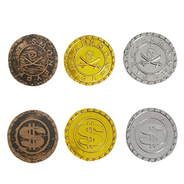 100pcs Pirates Gold Coins Plastic Gold Coins Props Game Accessary Funny Playing Toys For Kids Children Golden Silver Bronze Coin 4