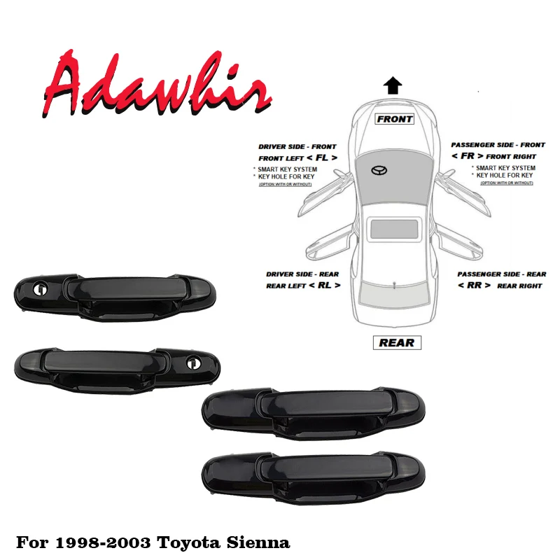 

Front Rear Left Right Outside Exterior Door Handle for 1998-2003 Toyota Sienna 69220-08010 69210-08010 69230-08010