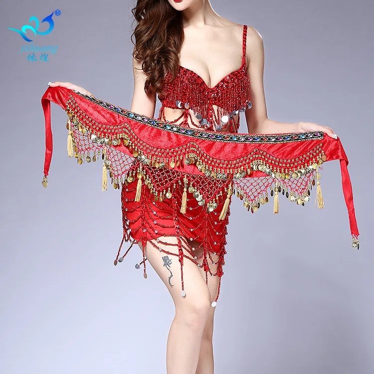 

1pcs/lot Belly dance waistchain velvet gold coins belly dance hip scarf women belly dancing belts