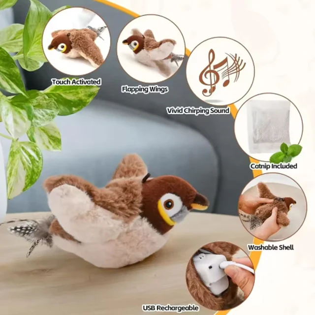Hot Simulated Bird Cat Toy Interactive Toys Dog Rechargeable Chirping Flapping Bird(no Flying) Touch Activated Plush Toy Pet 4