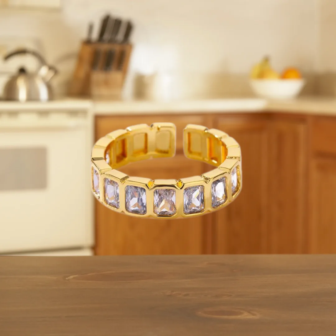 White square zirconia splicing open ring dimensions graphic