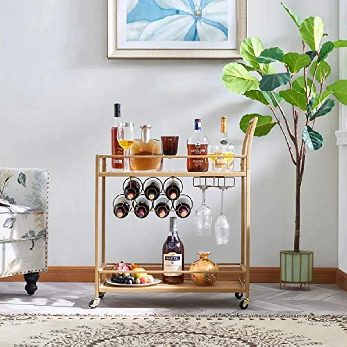 Bar Carts for Home, Home Bar Serving Cart with 12 Bottle Wine Rack and Wine  Glasses Holder, Rustic Rolling Bar Cart with Removable Shelves for Home -  Oklahoma Farmhouse Decor