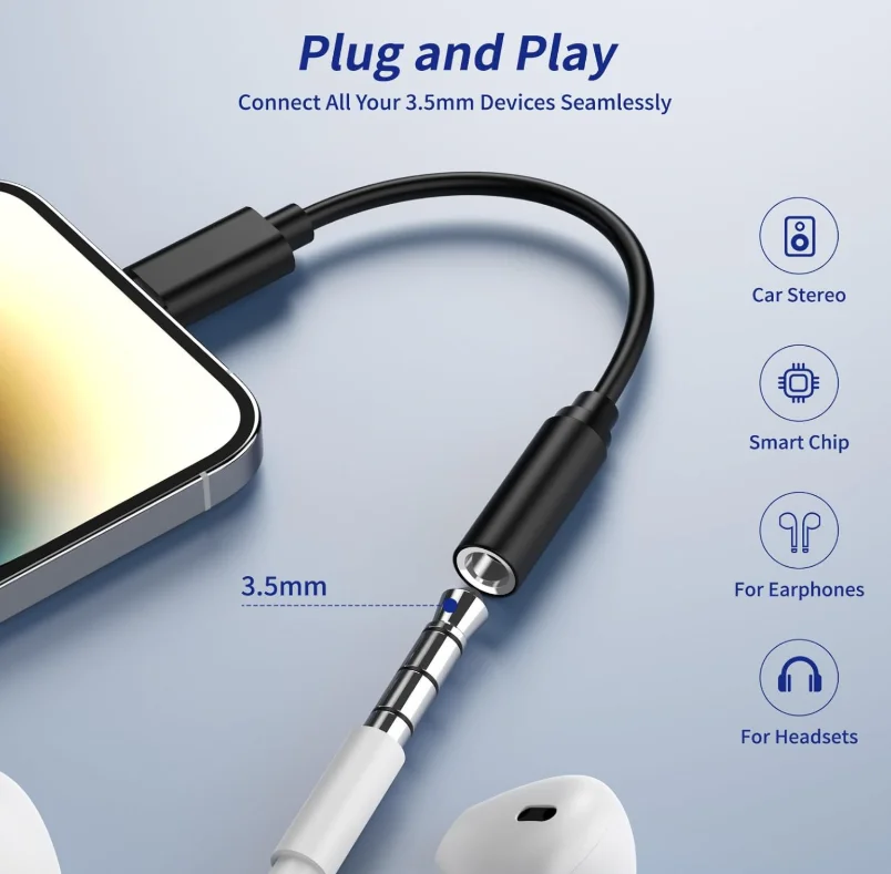 Lightning to Headphone Adapter 2 Pack MFi Certified Lightning to 3.5 mm Headphone Jack Adapter for iPhone Earphone Converter Dongle Aux Audio Cable