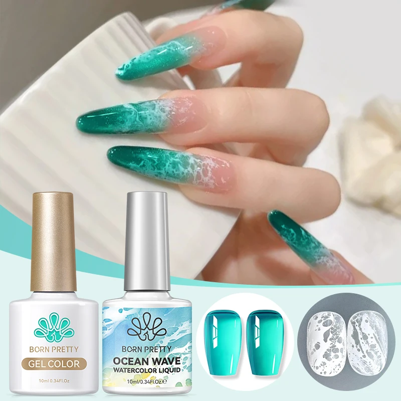 BORN PRETTY 1/2Pcs Bubble Ocean Wave White Gel Nail Polish Kit Summer Nail Art Gel Varnish Semi Permanent Soak Off UV LED Gel