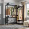 L20 L Shaped Garment Rack Corner Adjustable Clothing Rack Heavy Duty Coat Rack with 4 Fabric Drawers, Black 6