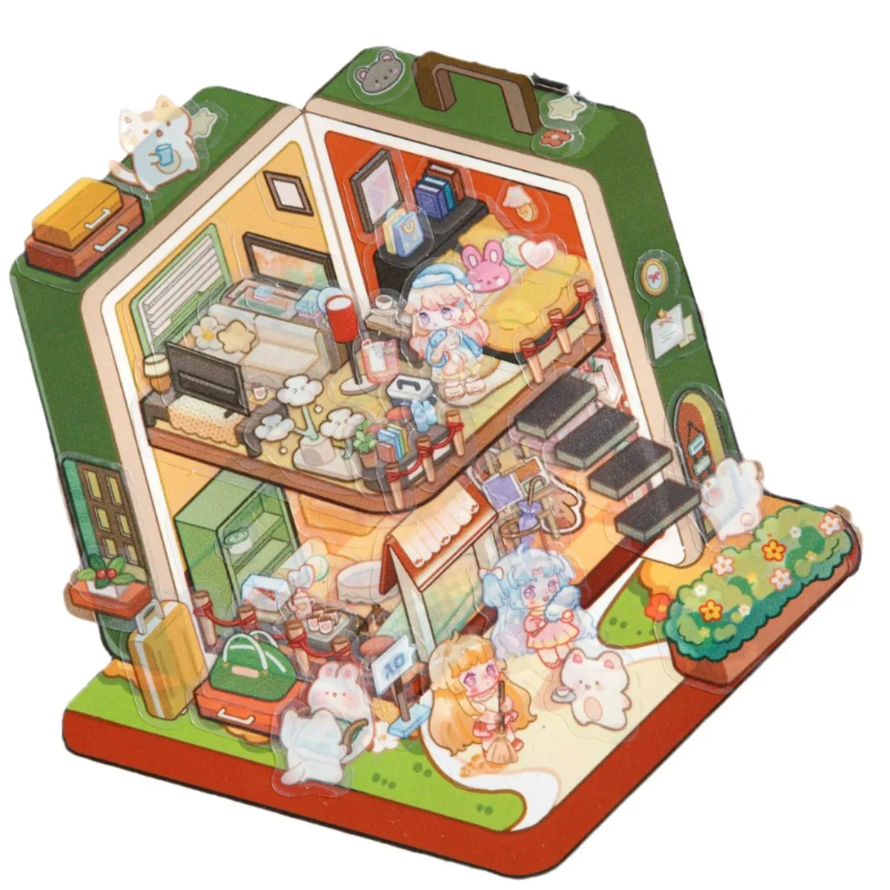 New 3d Food And Play Landscape Stickers Cute Student Handbooks Material Scenes Stickers Miniature 3d House Decoration