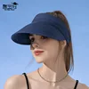 UPF50+ Wide Brim Visor Hat for Women Straw Beach Sun Visor Foldable Ponytail with UV Protection 5
