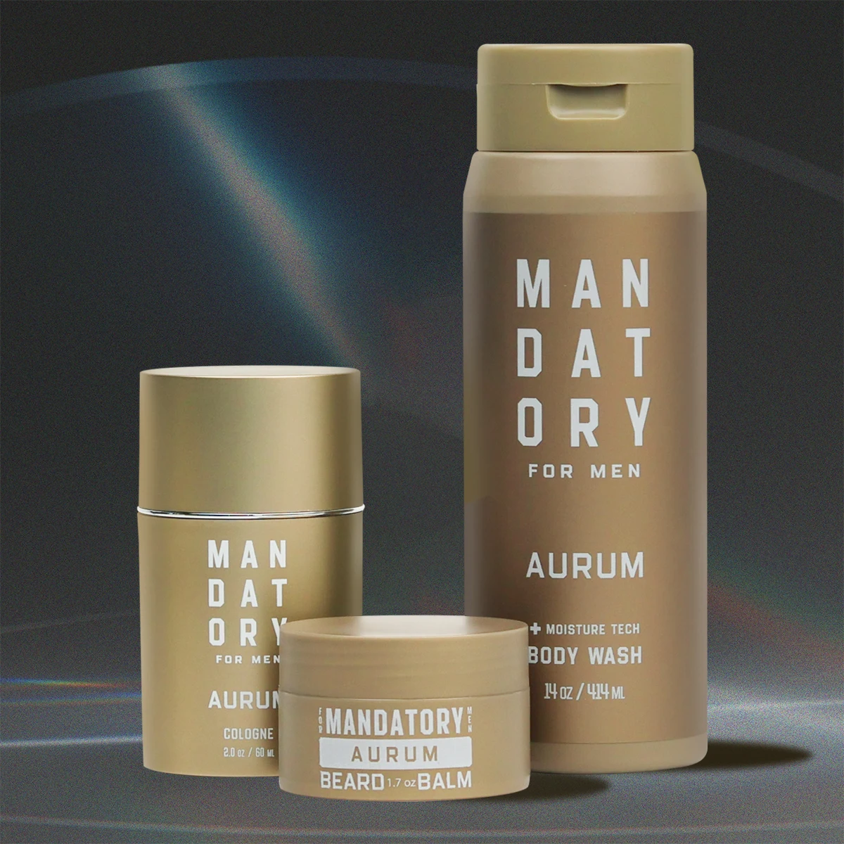 MANDATORY Men's Fragrance Set Gift 2.0 Oz Eau de Toillete Cologne Spray Body Wash 14 Oz Shower Gel 1.7 Beard Balm 3pcs Gifts