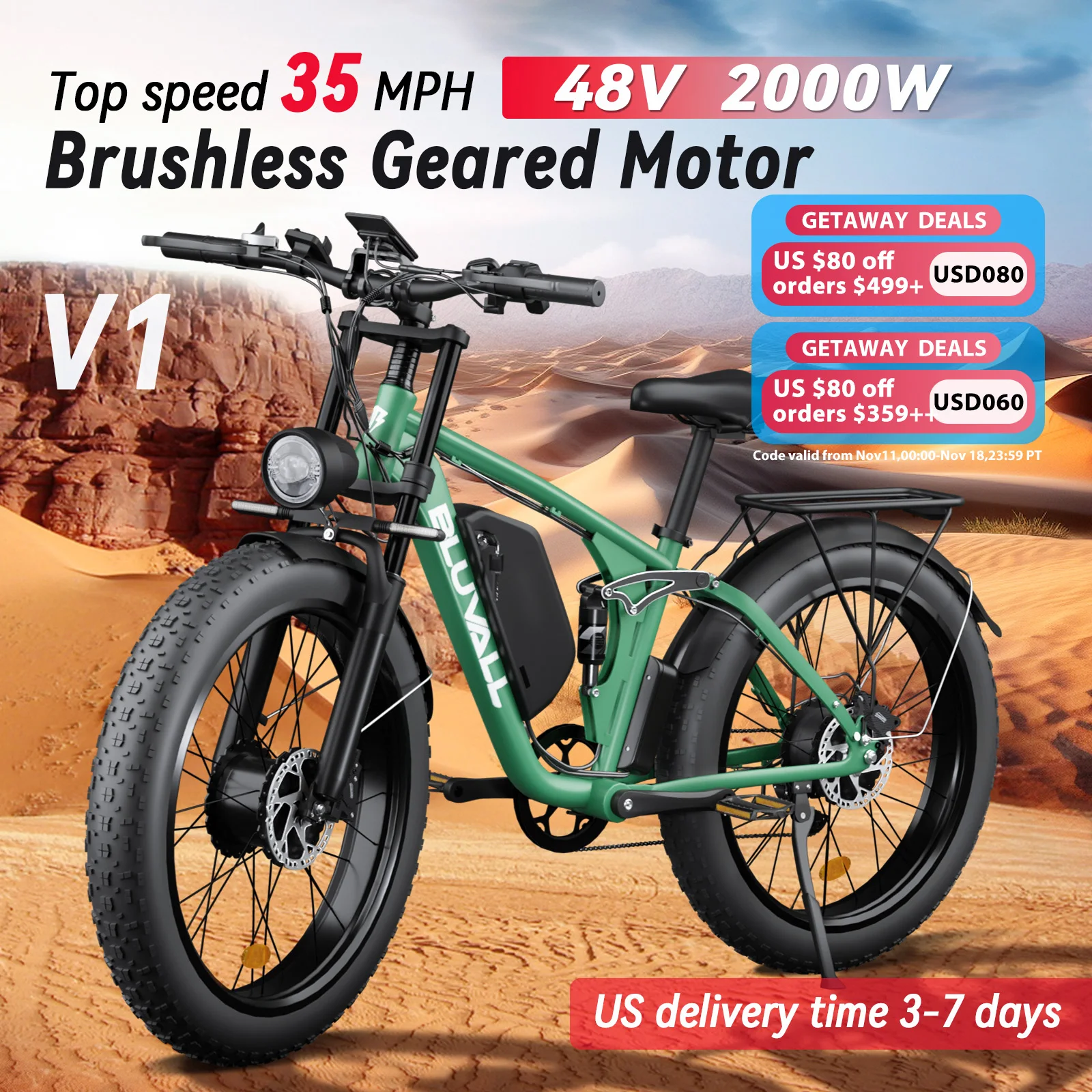 Zeegr S148v E-Bike Dual 2000W Fat tire Ebike 8 Speed Snow Beach Bike 26*4.0 Fat Tire Taurus Electric Bicycles Full Suspension