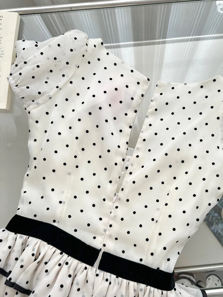 Polka Dot Side Bow Pleated Dress Polka Dot Side Bow Pleated Dress