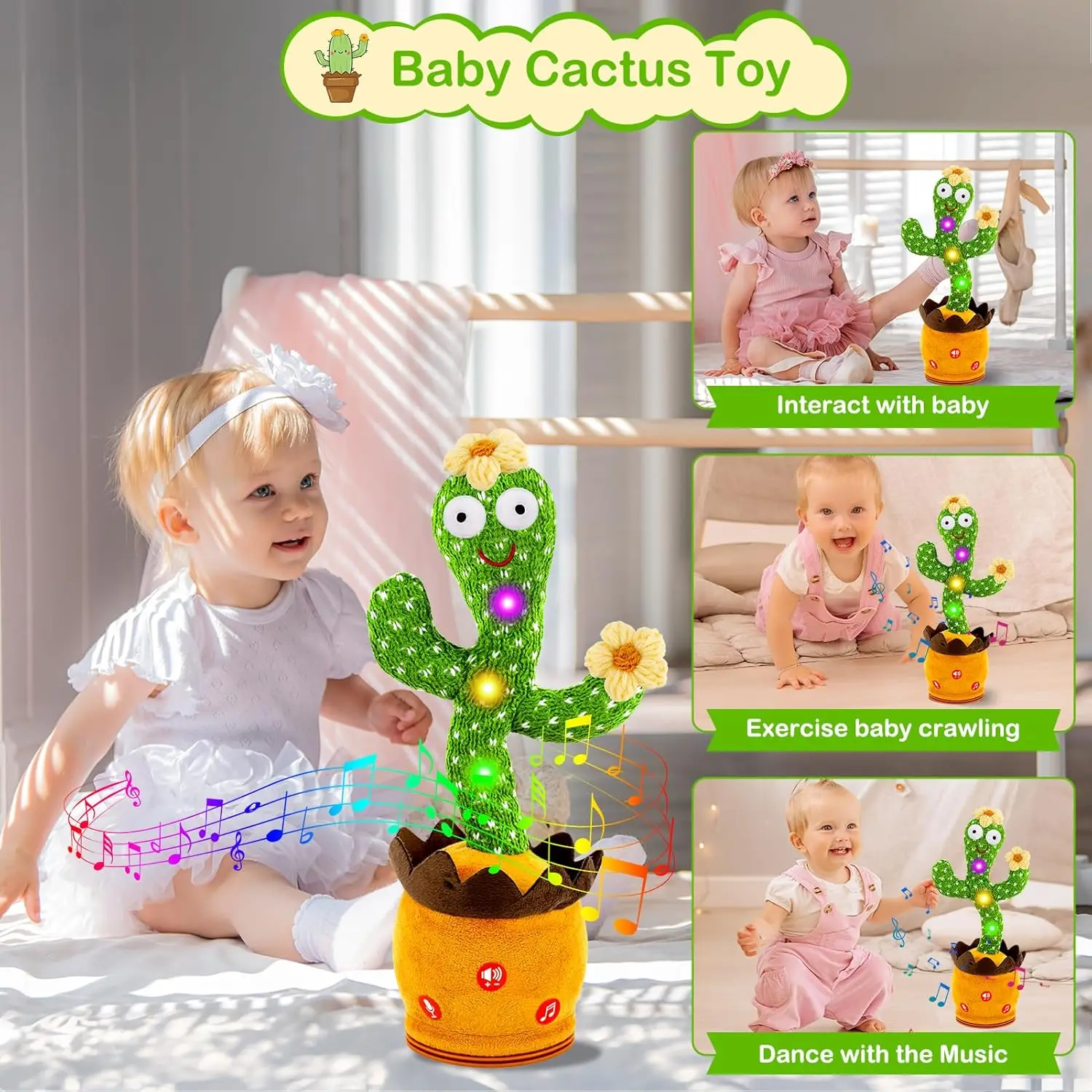 1pc Dancing Talking Cactus Toys For Baby Boys And Girls, Singing Mimicking Recording Repeating What You Say Sunny Cactus Up Plus 3
