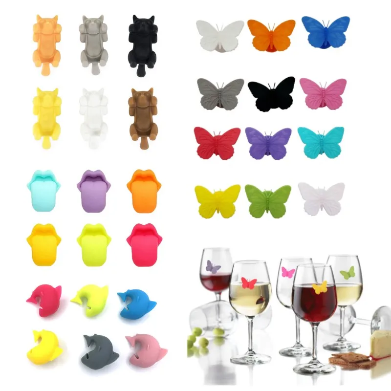 6/12 Silicone Wine Glass Charms Set Drink Glass Markers Cocktail Party Decorations Random Color Wine Charm Tags Bar Tool
