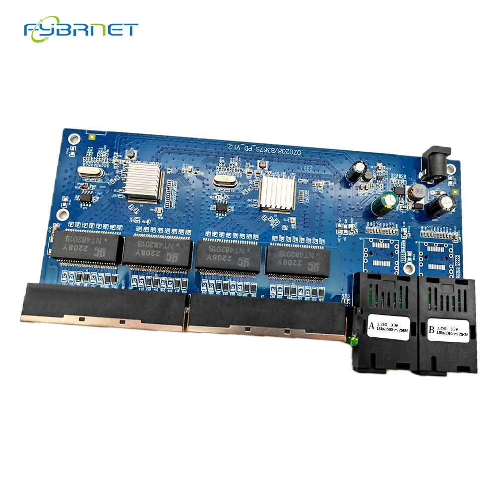 10Pcs Reverse POE Gigabit 2Fiber 8RJ45 10/100/1000M Ethernet Switch Fiber Optical Media Converter PCBA Board
