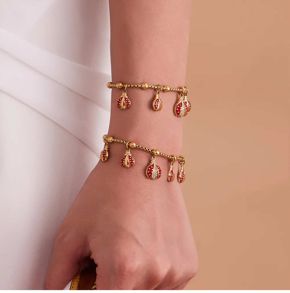 Modisches rotes Zirkon-5-Käfer-Anhänger-Halsketten-Armband-Set für Damen, 316 Edelstahl, vergoldet, Luxus-Schmuck-Accessoires – Detail 10