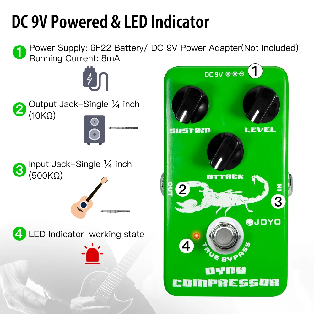 JF-10 DYNA COMPRESSOR Guitar Pedal Very Low Noise Classic Compressor Re-creation
