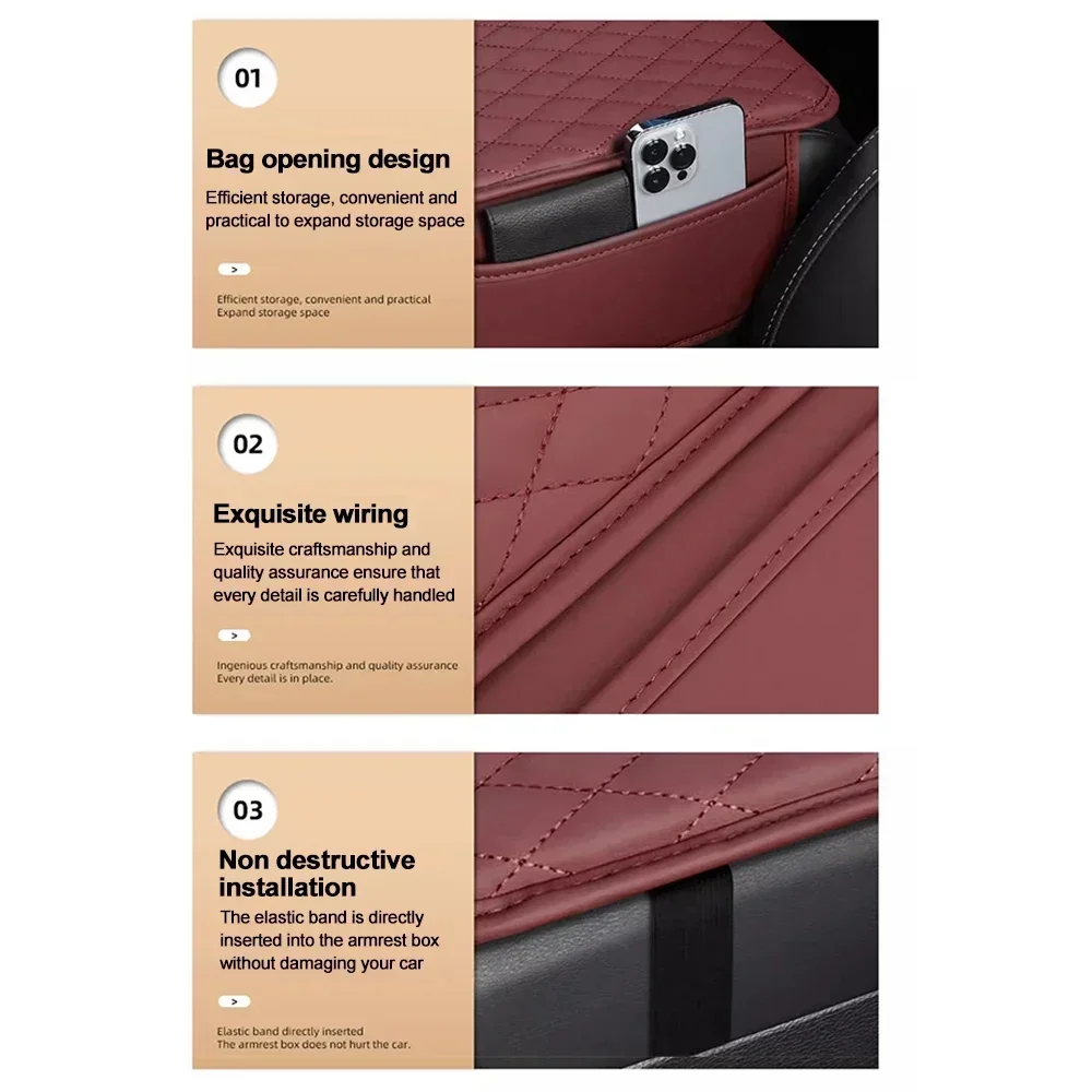 1 Piece of PU Leather Car Armrest Box Pad with Side Storage Bag, Fashionable Armrest Box Pad for Interior Accessories