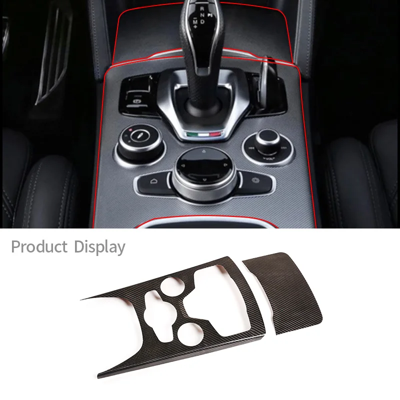 

Real Carbon Fiber Gear Panel Protective Frame Cup Holder Trim Cover Sticker 2-piece Set For Alfa Romeo Stelvio Car Accessories