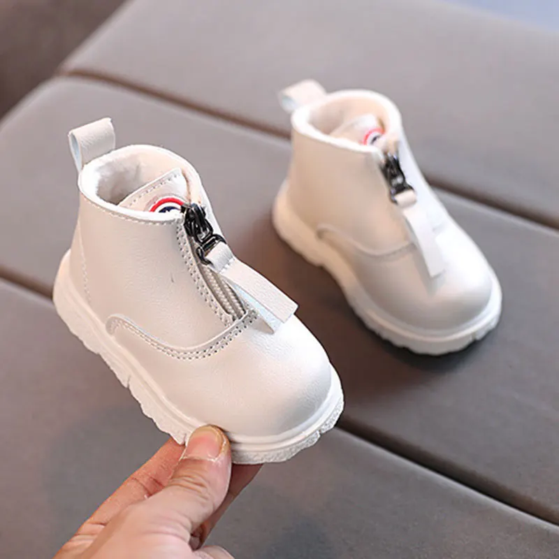 

Fashion Front Zip Girls Boots Plush Warm Leather Ankle Boots Toddler Baby Girl Cotton Shoes Soft Bottom Walkers Winter Boots