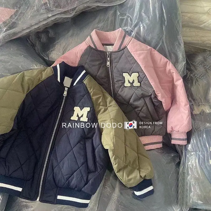 

Korean Pink Green Baseball Children's Boys Little Girls Clothing Letter Baseball Jacket 2023 Autumn/winter Children's College