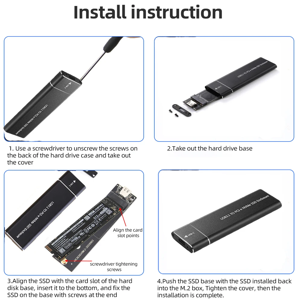 USB 3.1 to M.2 NVME PCIe SSD Enclosure NVME M-Key to Type C Adapter Case 10Gbps Gen 2 USB3.1 M.2 SSD Case box external hard drive case,ssd enclosure