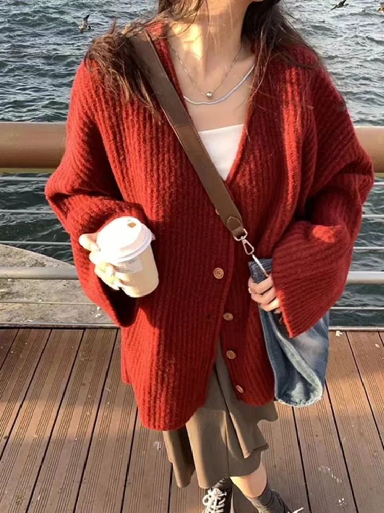 New Autumn and Winter Fashion Women's Clothing Women's Long-sleeved Knitted Cardigan Sweater Casual Medium and Long Women's Coat