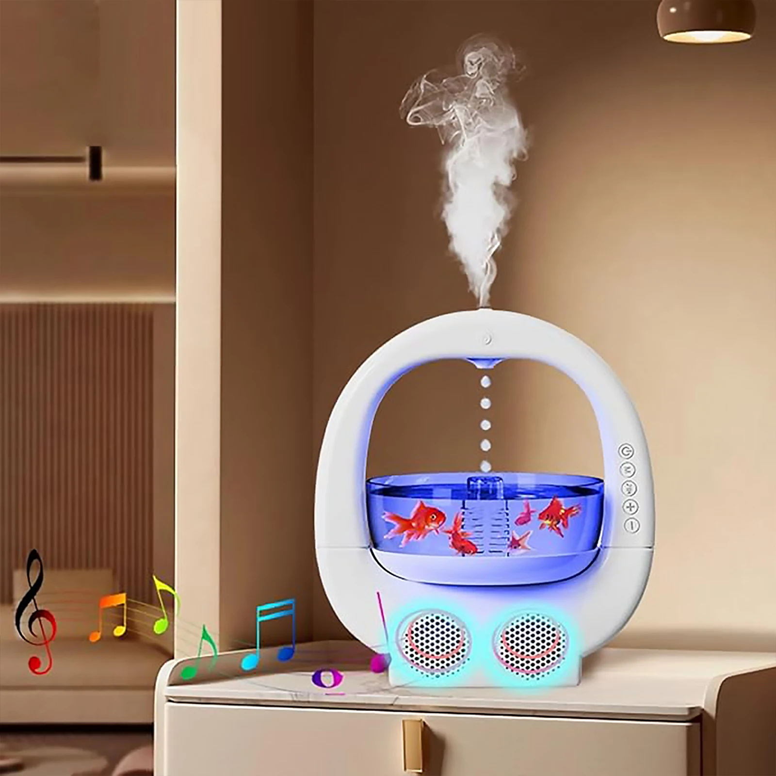 

4 in 1 Anti Gravity Essential Oil Diffuser Bluetooth-Compatible Cool Mist Humidifier Fish Aromatherapy Diffuser with LED Light