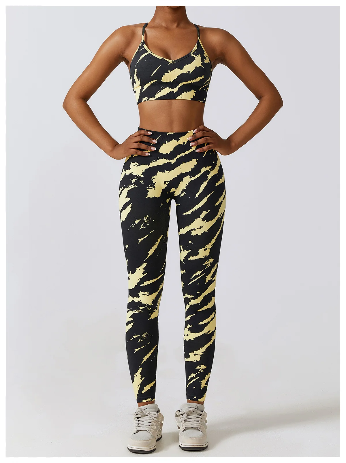 

Seamless High Waist Yoga Set for Girls, Personalized Print, Camo, Hip Lift, Running Sports, Fitness Pants, INS, American Fashion