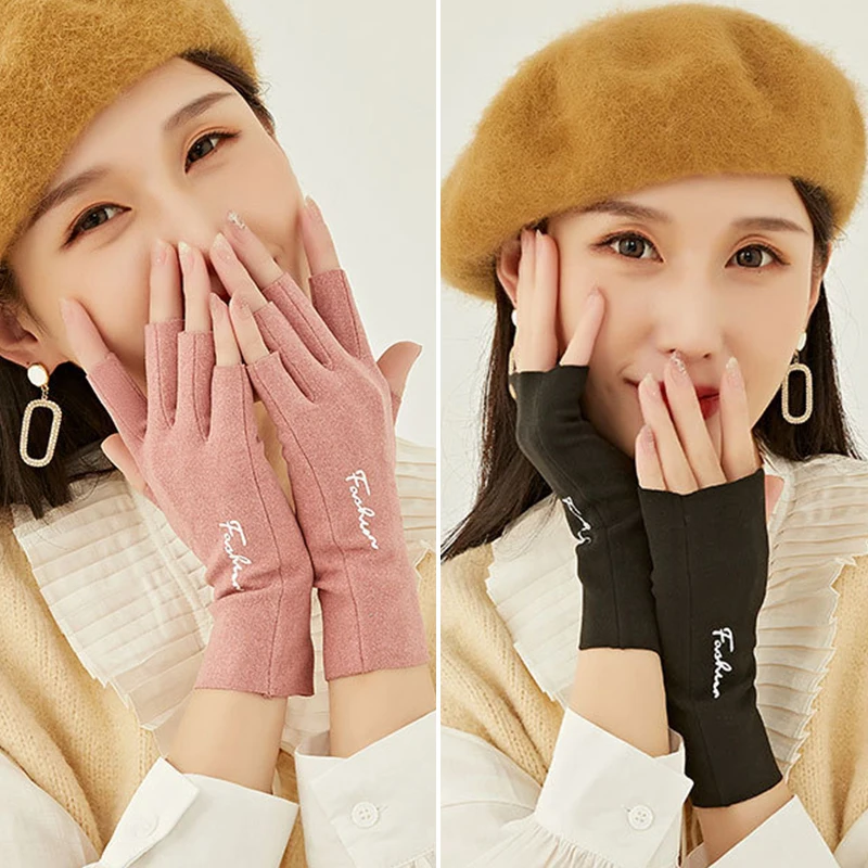 

Женские бархатные перчатки без пальцев, однотонные митенки для езды на велосипеде и вождения, тонкие флисовые полупальцы, искусственные, не раздутые