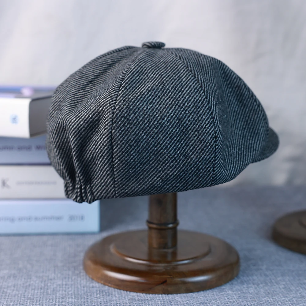 New Wool Style Newsboy Cap With Blade Male Twill Octagonal Hat Women Spring Summer Casual Beret Hat Gray Truck Driver Cap 008