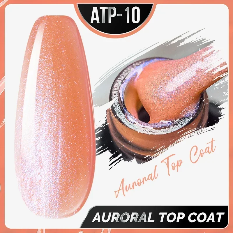 DEROI 8ml No Wipe White Dot Top Coat Glitter Flash Top Coat for Nail Art Aurora Flake Glossy Topcoat Seal UV Gel Polish Manicure 4