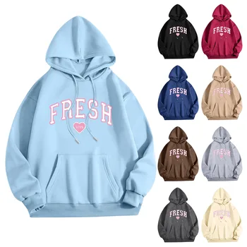 Women's Casual Streetwear Hoodie Fresh Love Printed Sports Shirt 2024 Autumn Winter Fashion Comfort Hoodies