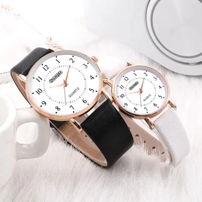 2PCS Lovers Set Watches Luxury Men Women Leather Quartz Watch for Rose Gold Business Casual Wristwatch quartz watch fashion couple watches