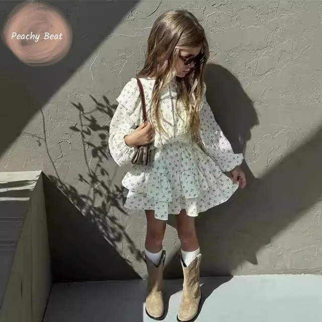 Ensemble chemise à fleurs et jupe superposée pour bébé fille, chemisier imbibé, vêtements bébé, bébé, tout-petit, enfant, mode, printemps, automne, 2-7 ans, 2 pièces 1