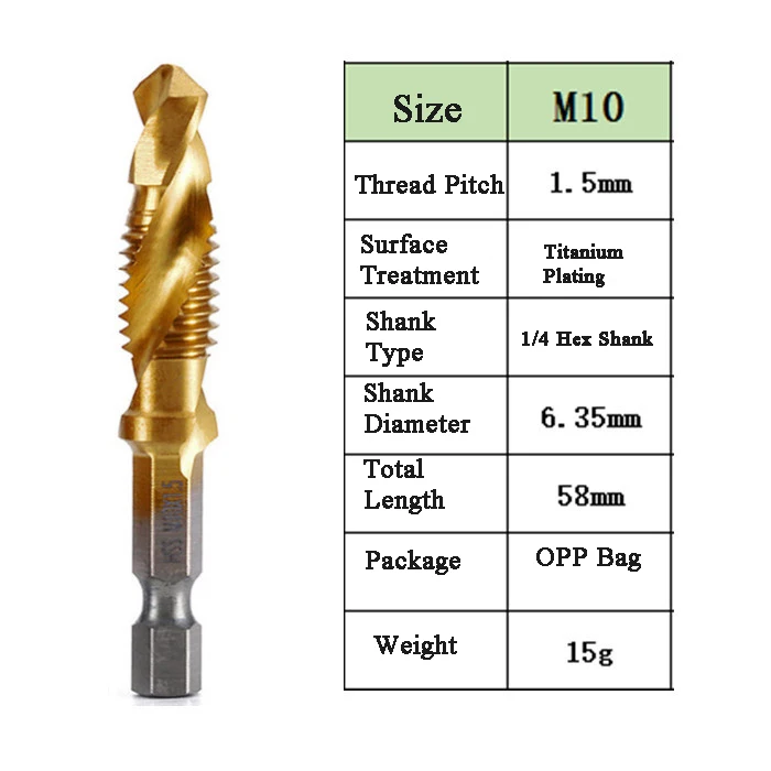 L-FIRST 6pcs Tap Drill Bit Hex Shank Titanium Plated HSS Screw Thread Bit Screw Machine Compound Tap M3 M4 M5 M6 M8 M10 Tools best hand planer Hand Tools