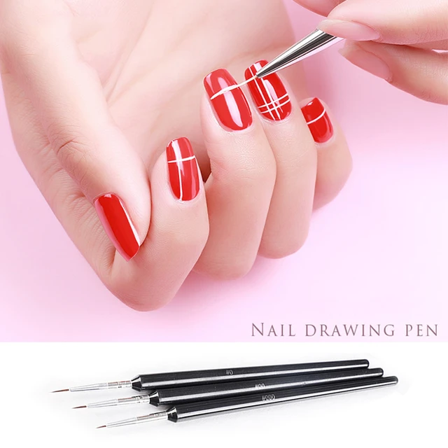 3pcs Acrylic French Stripe Nails Art Liner Brush Set 3d Tips Manicure  Accessories Line Drawing Pen Uv Gel Brushes Painting Tools