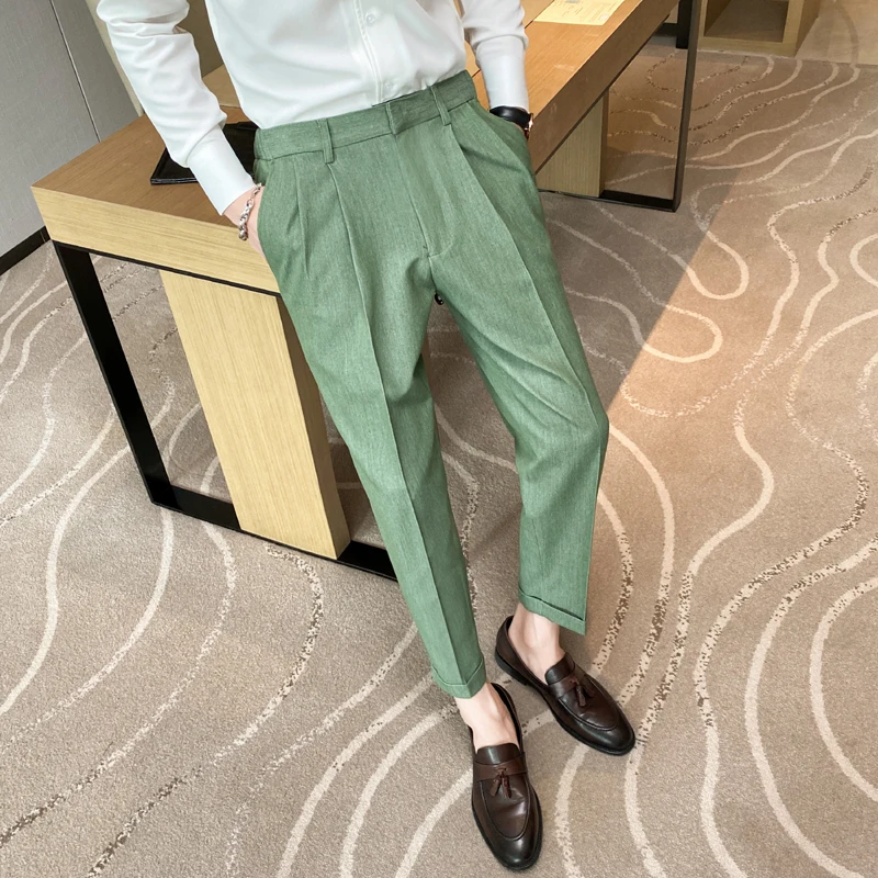 ( Jacket + Pants ) High End Men's Casual Business Suit Two-piece Set British Fashion Casual Suit Groom Wedding Dress Male