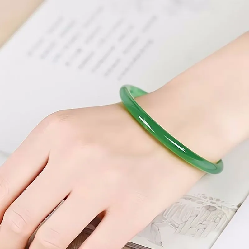 Elegant Imitation Jade Solid Color Jingle Bangles Retro Simple Glass Bracelet Femme Fashion Women's Casual China Jewelry Gifts 5