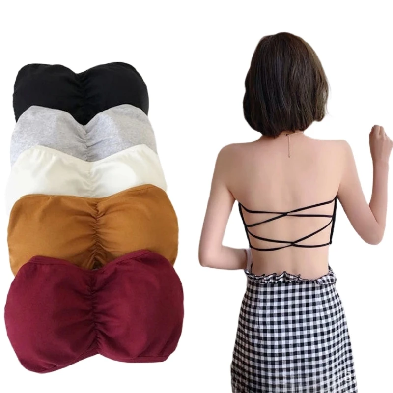 Strapless Bra Tube Top Women Cross Back Bralette Wireless Invisible Bra Seamless Underwear Female Lingerie Sexy Cotton Crop Top